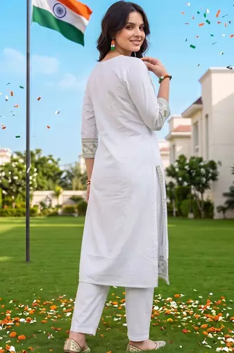 women ethnic motifs embroidered regular mirror work cotton kurta with trousers & with dupatta