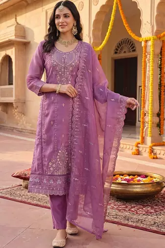 women ethnic motifs embroidered regular thread work kurta with trousers & with dupatta