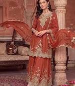 women ethnic motifs embroidered regular kurta with sharara & with dupatta