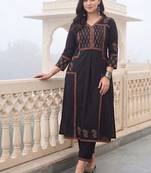 women ethnic motifs printed regular cotton kurta with trousers