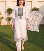 women ethnic motifs embroidered regular mirror work cotton kurta with trousers & with dupatta