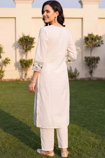 women ethnic motifs embroidered regular mirror work cotton kurta with trousers & with dupatta