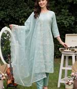 women ethnic motifs embroidered regular thread work kurta with trousers & with dupatta