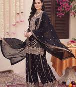 women ethnic motifs embroidered regular kurta with sharara & with dupatta