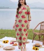women floral printed regular cotton kurta with trousers