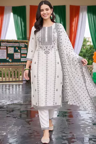 women ethnic motifs printed regular kurta with trousers & with dupatta
