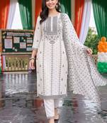 women ethnic motifs printed regular kurta with trousers & with dupatta