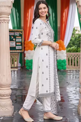 women ethnic motifs printed regular kurta with trousers & with dupatta