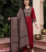 women printed regular gotta patti cotton kurta with trousers & with dupatta