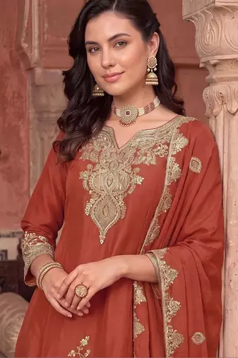 women ethnic motifs embroidered regular kurta with palazzos & with dupatta
