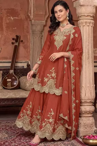 women ethnic motifs embroidered regular kurta with palazzos & with dupatta