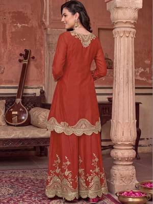 women ethnic motifs embroidered regular kurta with palazzos & with dupatta 6
