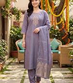 women ethnic motifs embroidered regular thread work kurta with trousers & with dupatta