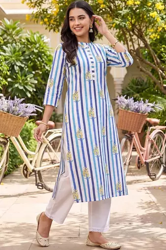 women printed regular cotton kurta with palazzos