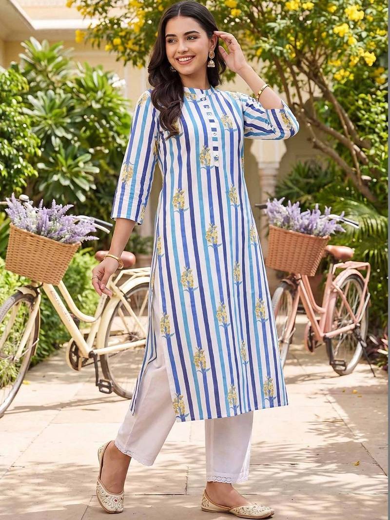 women printed regular cotton kurta with palazzos