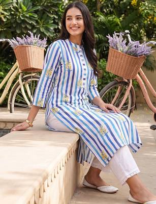 women printed regular cotton kurta with palazzos 2