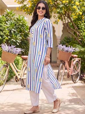 women printed regular cotton kurta with palazzos 3