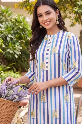women printed regular cotton kurta with palazzos
