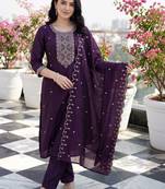 women ethnic motifs embroidered regular thread work kurta with trousers & with dupatta