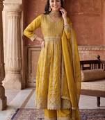 women ethnic motifs embroidered empire kurta with palazzos & with dupatta