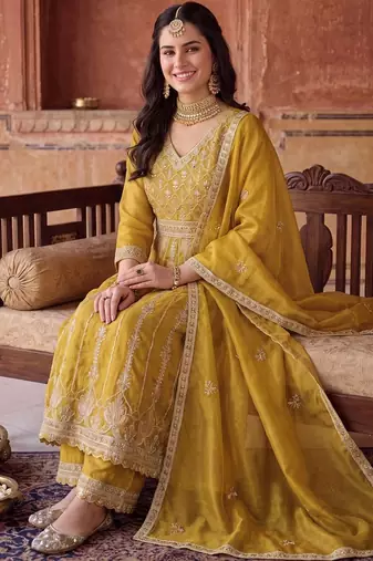 women ethnic motifs embroidered empire kurta with palazzos & with dupatta