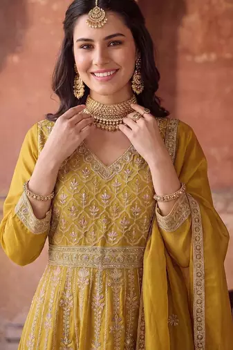 women ethnic motifs embroidered empire kurta with palazzos & with dupatta