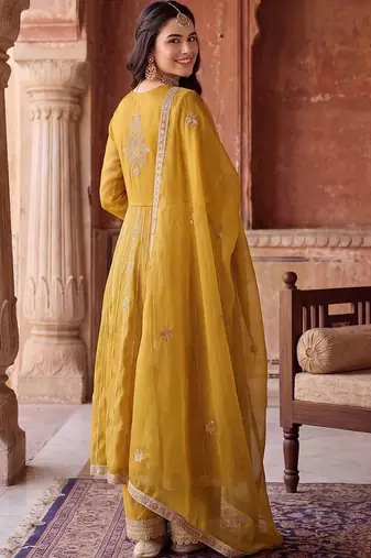women ethnic motifs embroidered empire kurta with palazzos & with dupatta