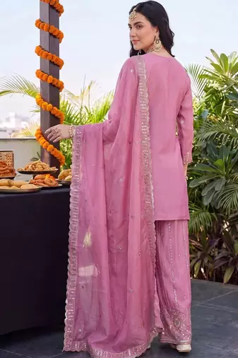 women ethnic motifs embroidered regular sequinned kurta with palazzos & with dupatta