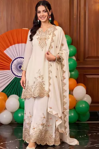 women ethnic motifs embroidered regular kurta with palazzos & with dupatta