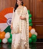 women ethnic motifs embroidered regular kurta with palazzos & with dupatta