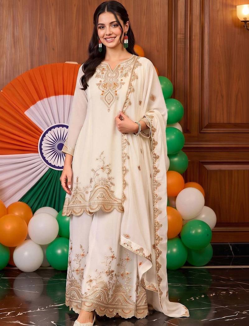 women ethnic motifs embroidered regular kurta with palazzos & with dupatta