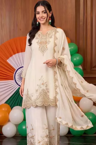 women ethnic motifs embroidered regular kurta with palazzos & with dupatta