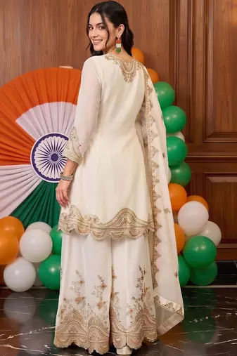 women ethnic motifs embroidered regular kurta with palazzos & with dupatta