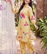 women printed regular cotton kurta with trousers