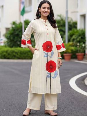 women floral printed regular cotton kurta with trousers 1