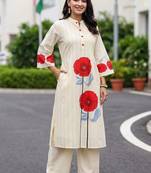 women floral printed regular cotton kurta with trousers