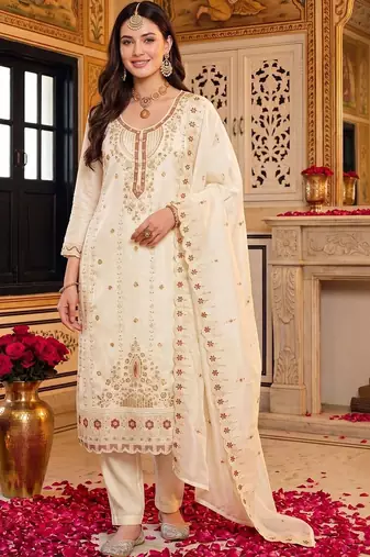 women ethnic motifs embroidered regular kurta with trousers & with dupatta