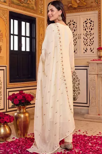 women ethnic motifs embroidered regular kurta with trousers & with dupatta