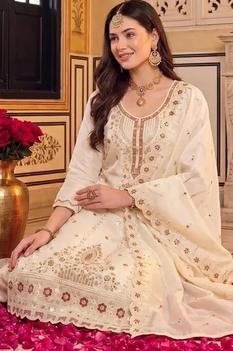 women ethnic motifs embroidered regular kurta with trousers & with dupatta