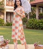 women printed regular cotton kurta with trousers