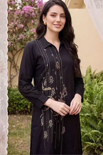 women ethnic motifs embroidered regular thread work kurta with trousers