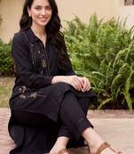 women ethnic motifs embroidered regular thread work kurta with trousers