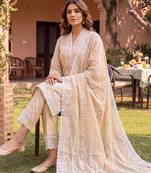 women ethnic motifs embroidered regular thread work cotton kurta with trousers & with dupatta