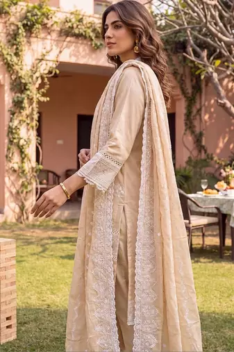 women ethnic motifs embroidered regular thread work cotton kurta with trousers & with dupatta