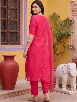 women ethnic motifs embroidered regular thread work kurta with trousers & with dupatta 3