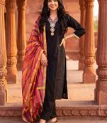 women ethnic motifs regular thread work kurta with trousers & with dupatta