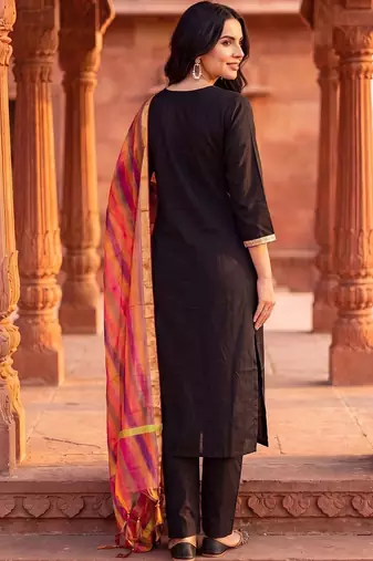 women ethnic motifs regular thread work kurta with trousers & with dupatta