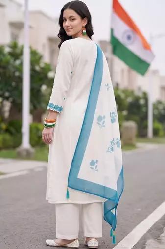 women floral embroidered regular thread work kurta with trousers & with dupatta