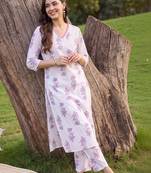 women floral printed regular cotton kurta with trousers