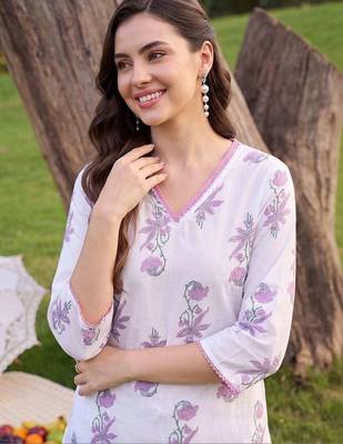 women floral printed regular cotton kurta with trousers 2